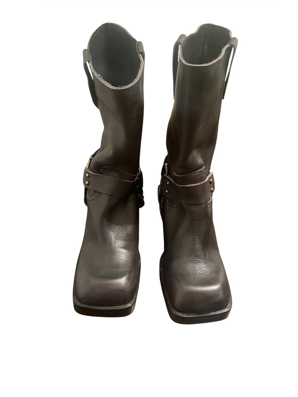 L'Intervalle Stade Matte Black Leather Harness Buckle Heeled Biker Boots 37 - Picture 4 of 6